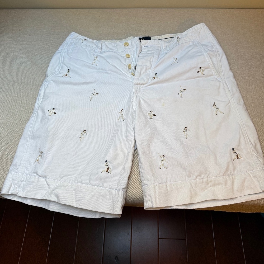 Vintage Polo Ralph Lauren Button Fly Embroidered Cricket Players Shorts 33”